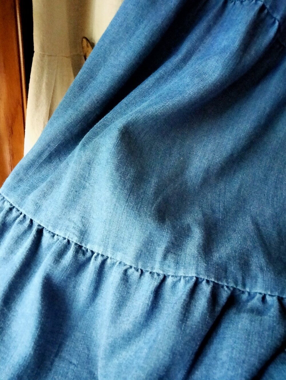 Women's Blue Tiered Maxi Skirt with Elastic Waist - Picture 4 of 11